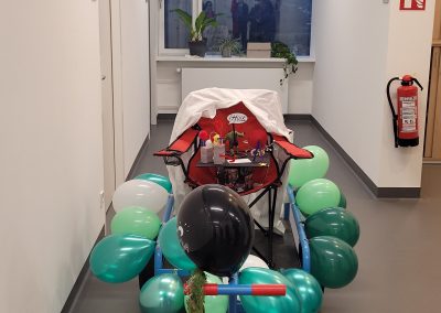 PhD trolley, decorated with balloons